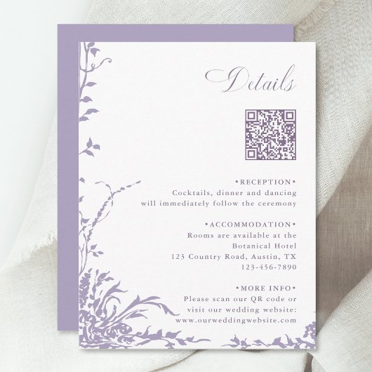 Lavender Botanical Wedding QR Code Details エンクロージャーカード