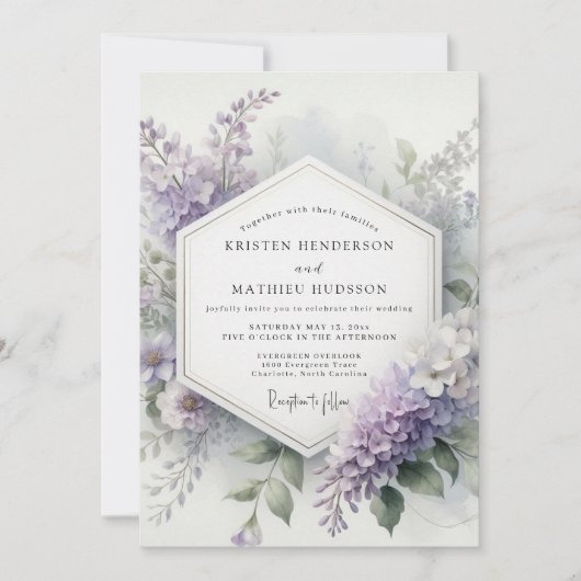 Lavender Botanical Whimsy Wedding 招待状 (正面)