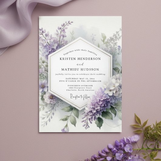 Lavender Botanical Whimsy Wedding 招待状