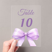 Lavender bow acrylic table number sign アクリル招待状 (インサイチュ (ポータブル))