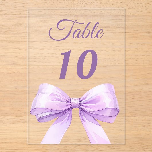 Lavender bow acrylic table number sign アクリル招待状 (正面)