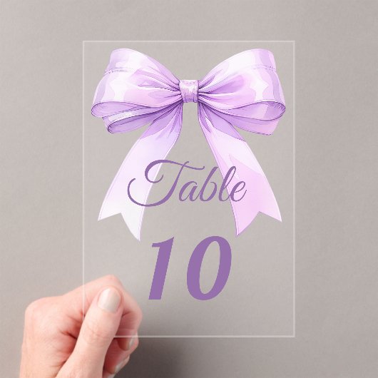 Lavender bow acrylic table number sign アクリル招待状 (インサイチュ (ポータブル))