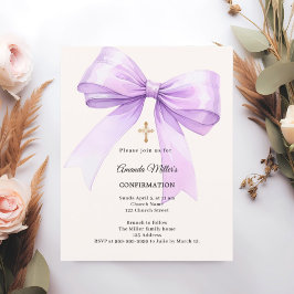 Lavender bow cream girl Confirmation invitation