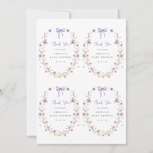 Lavender Bow Gift Tag Printable 招待状 (正面)