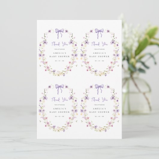Lavender Bow Gift Tag Printable 招待状 (スタンド正面)