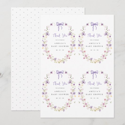 Lavender Bow Gift Tag Printable 招待状 (正面/裏面)