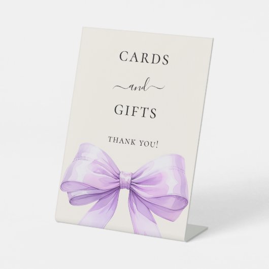 Lavender bow ivory cards gifts sign 台座サイン (正面)