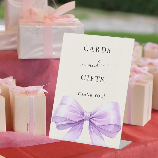 Lavender bow ivory cards gifts sign 台座サイン