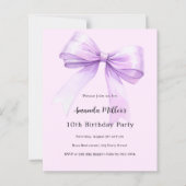 Lavender bow pink coquette birthday invitation (正面)