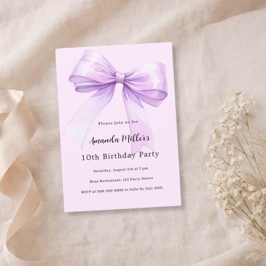 Lavender bow pink coquette girl birthday 招待状