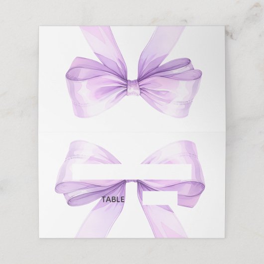 Lavender bow Place Cards Elegant Folded プレイスカード (外部開封)