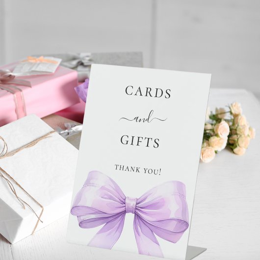 Lavender bow white cards gifts sign 台座サイン