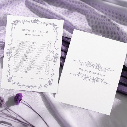 Lavender 'Bride or Groom' Bridal Shower Game 