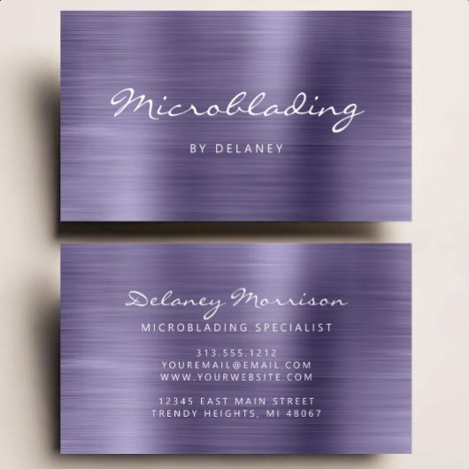 Lavender Brushed Metal Script Microblading 名刺