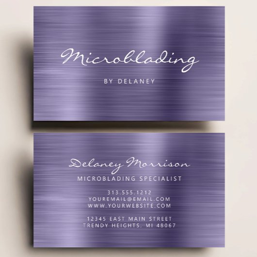 Lavender Brushed Metal Script Microblading 名刺