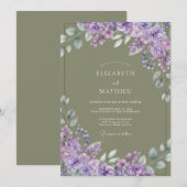 Lavender Brushstroke Blossom Wedding 招待状 (正面/裏面)