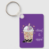 lavender bubble tea charm boba bliss glossy sip キーホルダー (正面)