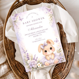 Lavender Bunny Floral Baby Shower 招待状