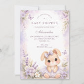 Lavender Bunny Floral Baby Shower 招待状 (正面)