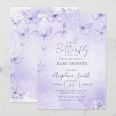 Lavender Butterfly Baby Shower Invitation Girl 招待状 (正面/裏面)