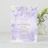 Lavender Butterfly First Birthday Invitation 招待状 (スタンド正面)