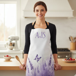 Lavender Butterfly Monogrammed Chef エプロン