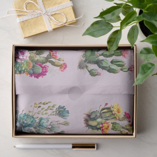 Lavender Cactus Succulent Tropical 薄葉紙 (ギフト)