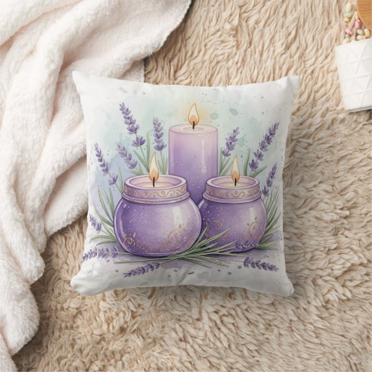 Lavender Candle - Spa Room Decor クッション (ブランケット)