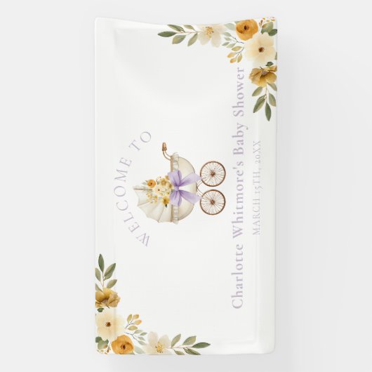 Lavender Carriage Welcome Banner | Baby Shower 横断幕 (縦)