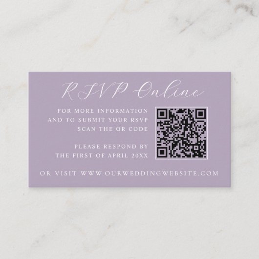 Lavender Castle QR Code Wedding Website RSVP  エンクロージャーカード (正面)