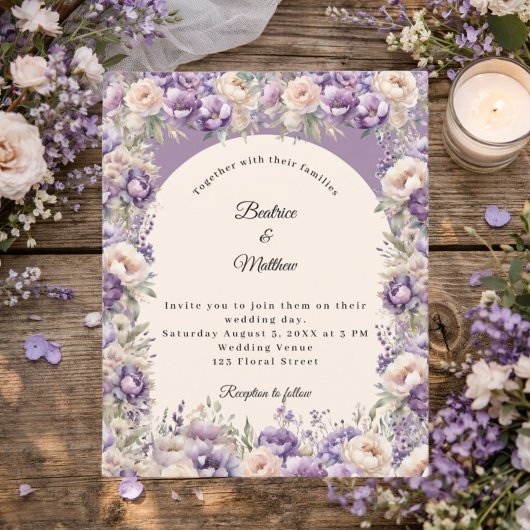 Lavender champagne cream arch wedding invitation