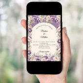 Lavender champagne cream floral arch wedding  招待状