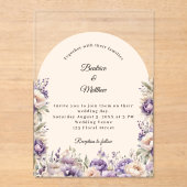 Lavender champagne cream floral luxury wedding アクリル招待状 (正面)