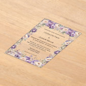 Lavender champagne cream floral luxury wedding アクリル招待状 (レイダウン)