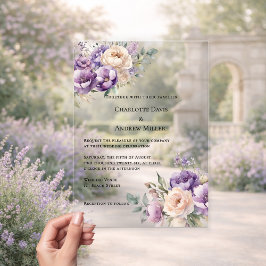 Lavender champagne cream floral luxury wedding アクリル招待状