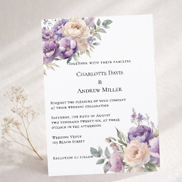 Lavender champagne cream floral wedding 招待状