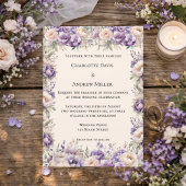 Lavender champagne cream floral wedding 招待状
