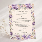 Lavender champagne cream floral wedding 招待状
