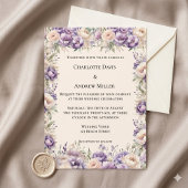 Lavender champagne cream floral wedding 招待状