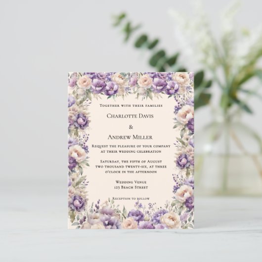 Lavender champagne cream floral wedding invitation (スタンド正面)