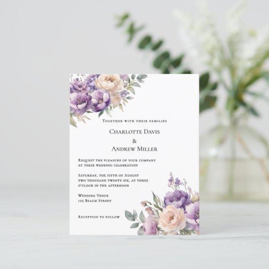 Lavender champagne cream floral wedding invitation (スタンド正面)