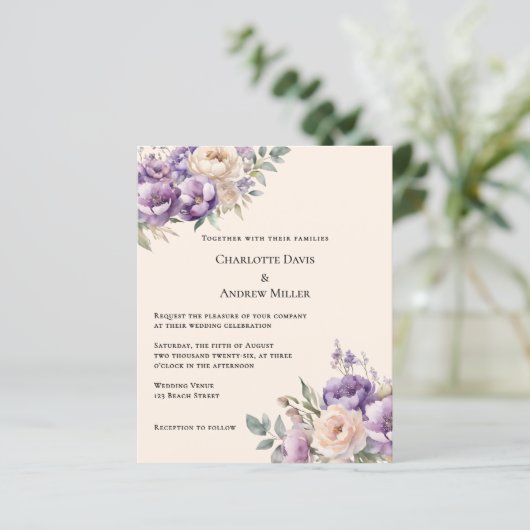 Lavender champagne cream floral wedding invitation (スタンド正面)