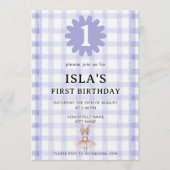 Lavender Check Bunny Ballerina Birthday Invitation 招待状 (正面)