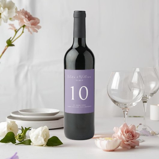 Lavender | Chic Table Number Wedding Wine Label  ワインラベル