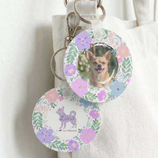 Lavender Chihuahua Silhouette  Custom Name & Photo キーホルダー