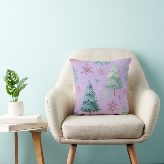Lavender Christmas Tree and Snowflake Throw Pillow クッション (椅子)