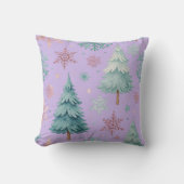 Lavender Christmas Tree and Snowflake Throw Pillow クッション (正面)