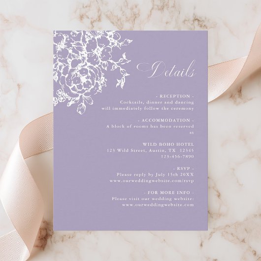 Lavender Classic Bloom Garden Wedding Details エンクロージャーカード