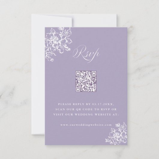 Lavender Classic Bloom Garden Wedding QR Code 出欠カード (正面)