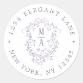 Lavender Classic Floral Crest Return Address  ラウンドシール (正面)